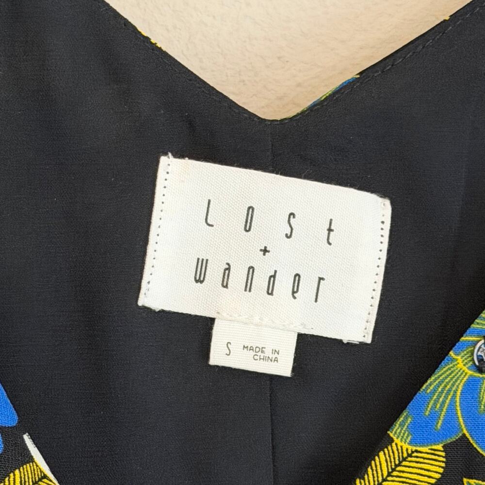 Lost + Wander Floral Mini Slip Dress S Black Blue Pleated Summer Boho Romantic - Picture 7 of 8